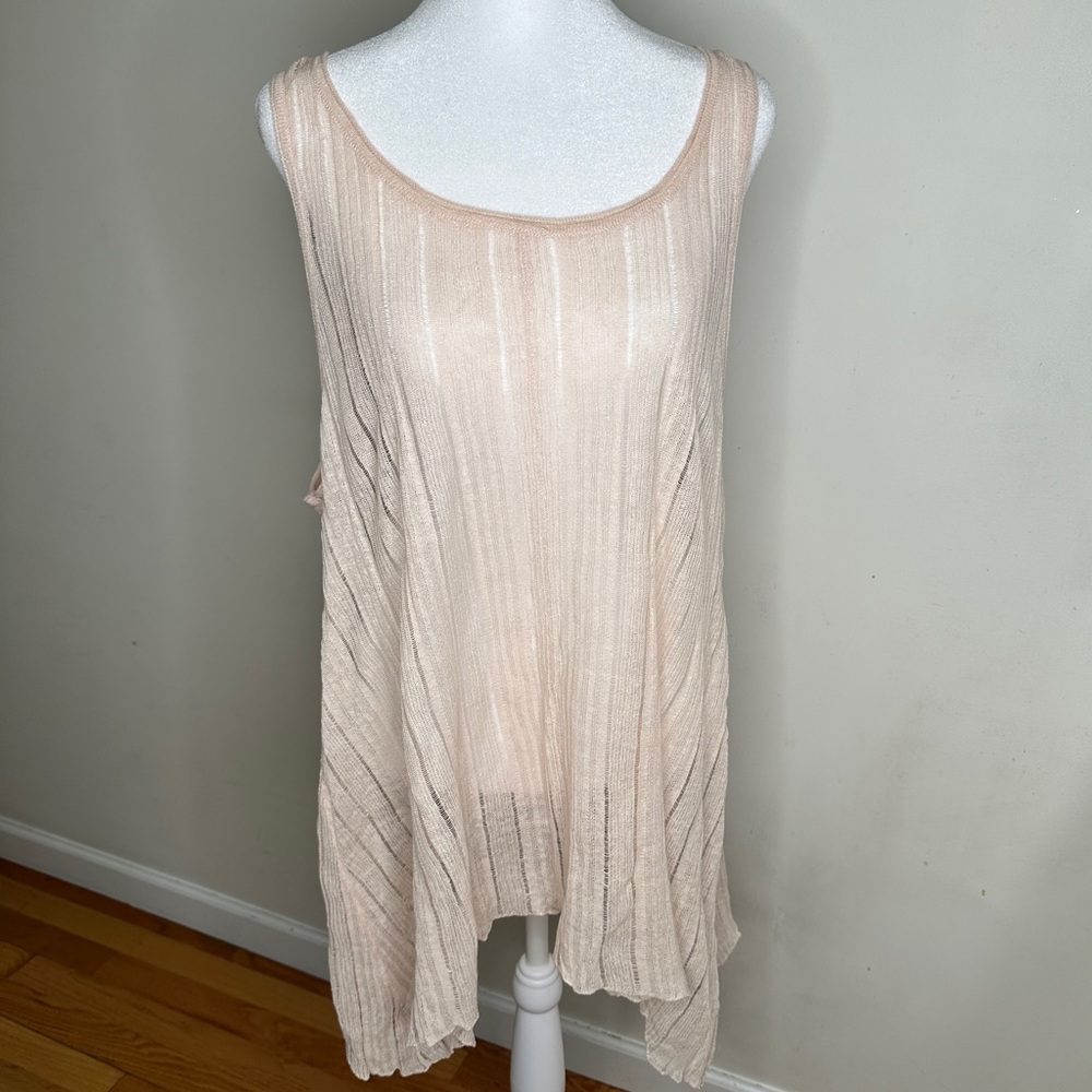 Eileen Fisher Sheer Knit Sleeveless Top in Blush Size XL